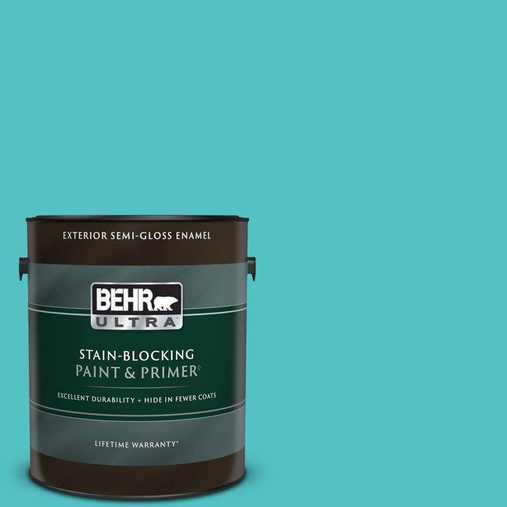 Behr Ultra 1 Gal 500b 4 Gem Turquoise Semi Gloss Enamel Exterior Paint And Primer 585401 The