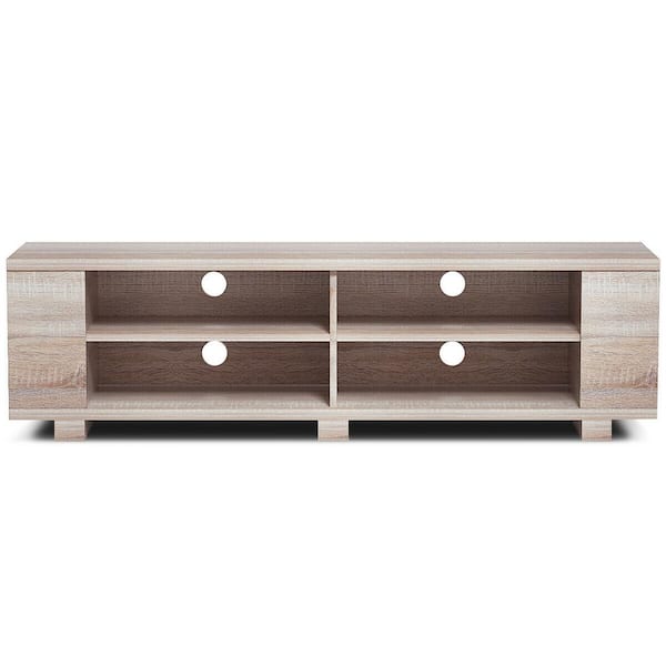 FORCLOVER 59 in. Natural TV Stand Fits TV's up to 65 in. with Adjustable Shelves and Cable Holes