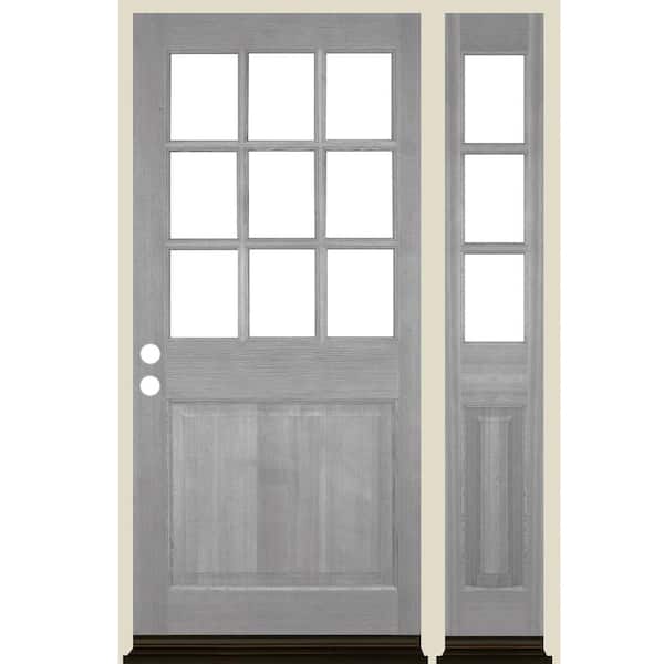Krosswood Doors 50 in. x 80 in. Farmhouse 9-Lite Clear Glass Right-Hand Grey Stain Hemlock Wood Prehung Front Door w/ RSL