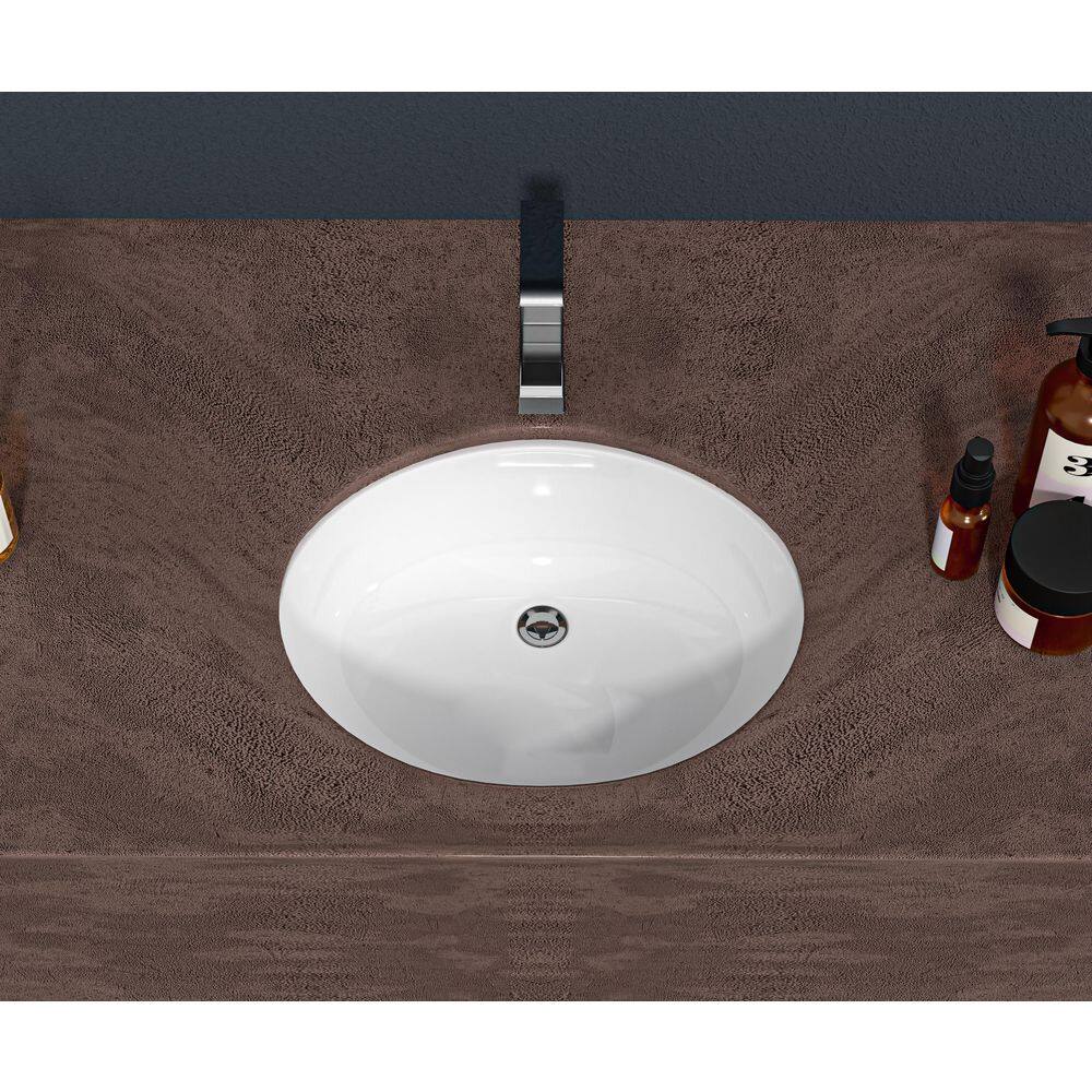 16.5" x 13.4" White Ceramic Oval Undermount Bathroom Sink with Overflow