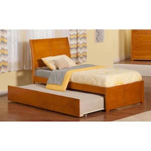 Portland Brown Solid Wood Frame Twin Sleigh Platform Bed with Footboard and Twin Trundle
