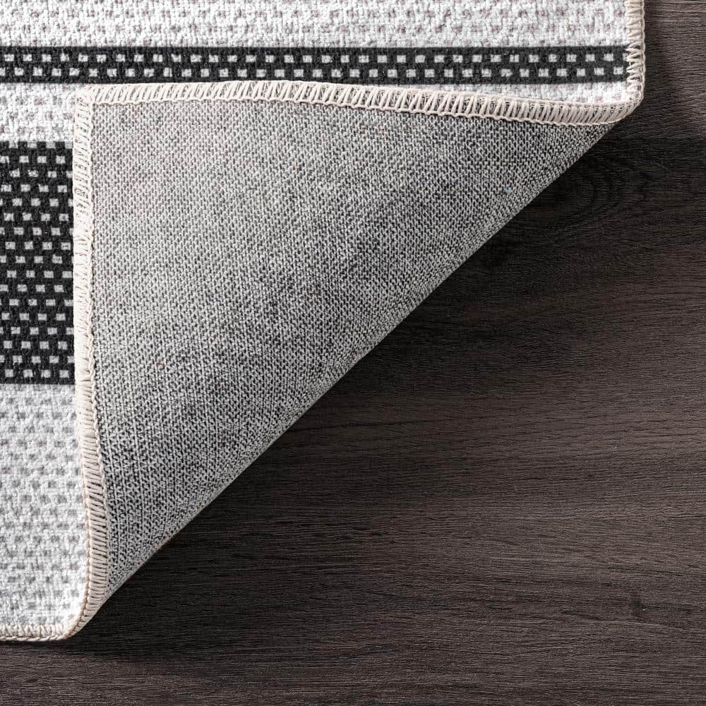 Sleek Striped Synthetic 3' x 5' Gray Rectangular Rug