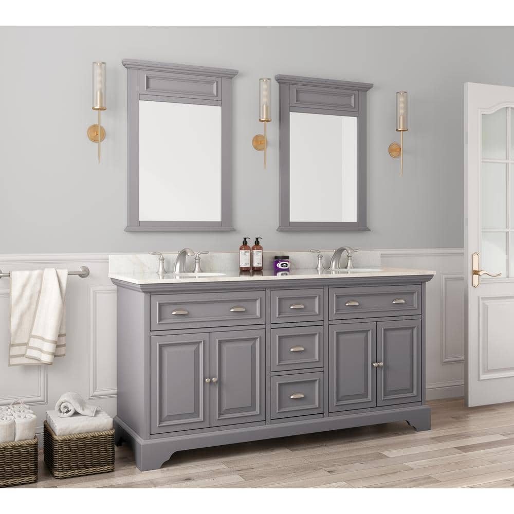 Home Decorators Collection Sadie 67 In. W X 21.6 In. D X 35.1 In. H  Freestanding Bath Vanity In Dove Grey W/ White W/ Natural Veining Marble Top  Md-V1834 - The Home Depot