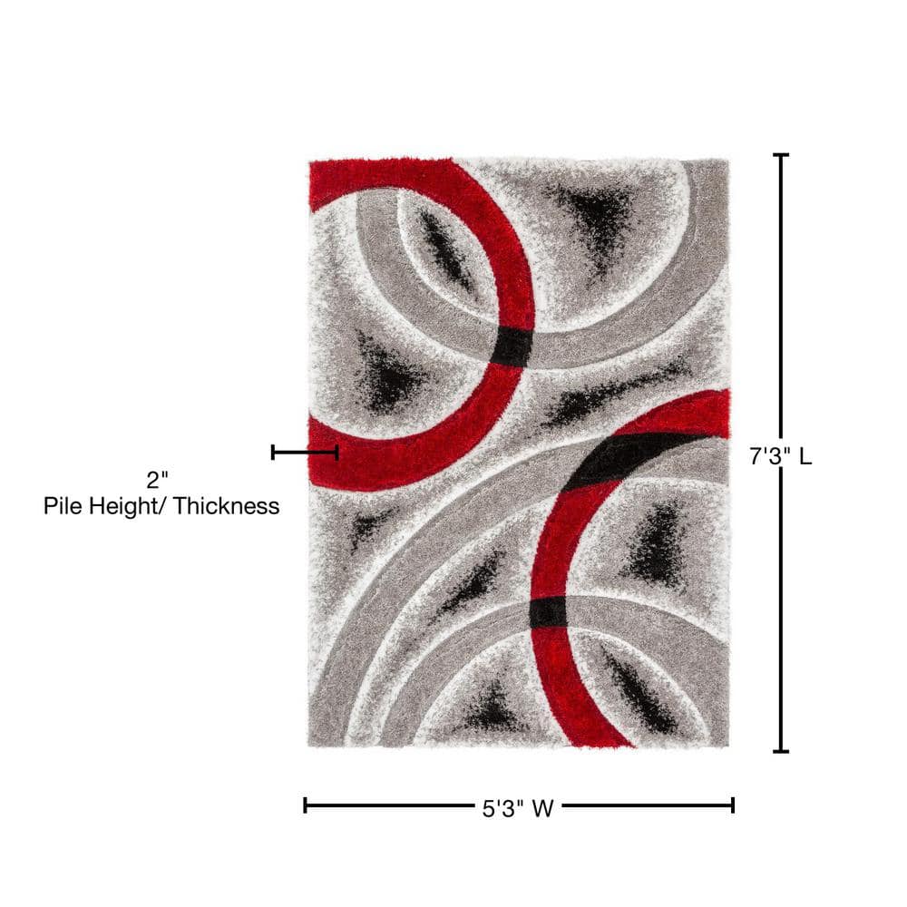 San Francisco Red and Gray Geometric Shag Rug 5'3" x 7'3"