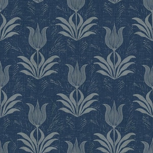 Parrot Tulip Blue Matte Vinyl Peel and Stick Wallpaper Sample