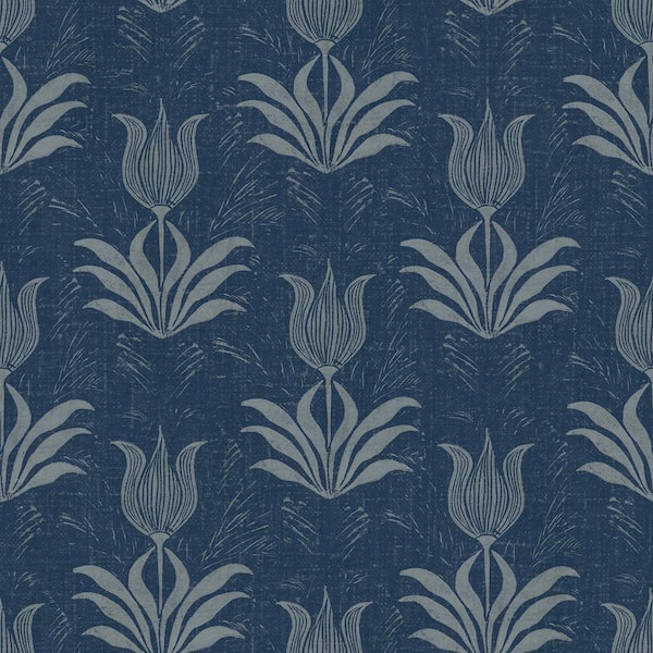 NuWallpaper Parrot Tulip Blue Matte Vinyl Peel and Stick Wallpaper Sample