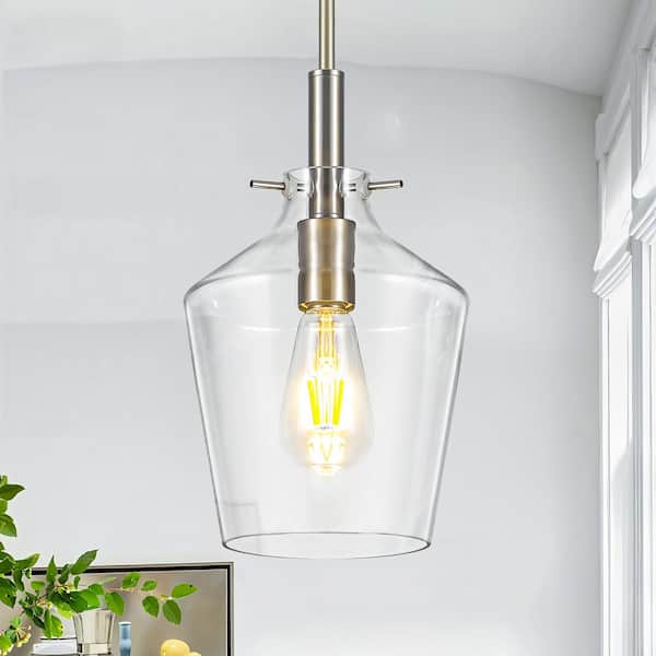 RayHome 60W 1-Light Modern Brushed Nickel Adjustable Height Pendant Light with 7.88 in Clear Glass for Kitchen Bedroom