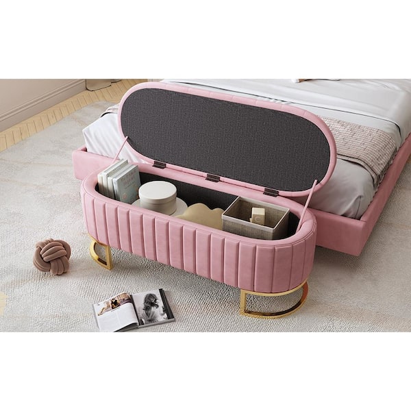 Set of Velvet 2 Pink Storage Trunks w/ Rose Gold Handles Vintage Style  Bedroom