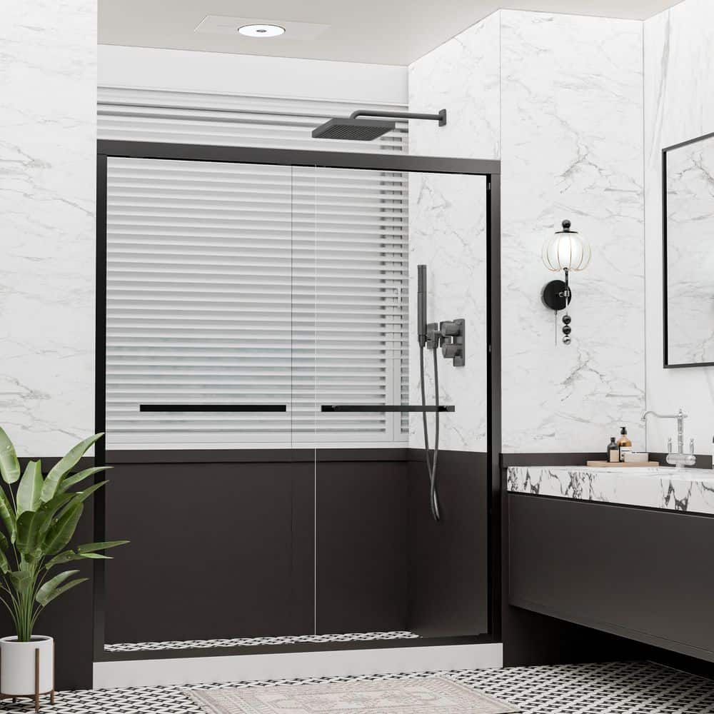 50-54 in. W x 76 in. H Semi Frameless Double Sliding Shower Door in Matte Black with 5/16 in. Thick Clear Glass price history on PriceWatchPro