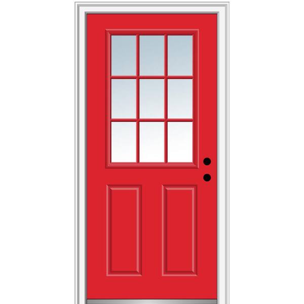MMI Door 36 in. x 80 in. Classic Left-Hand Inswing 9-Lite Clear Painted Fiberglass Smooth Prehung Front Door on 6-9/16 in. Frame