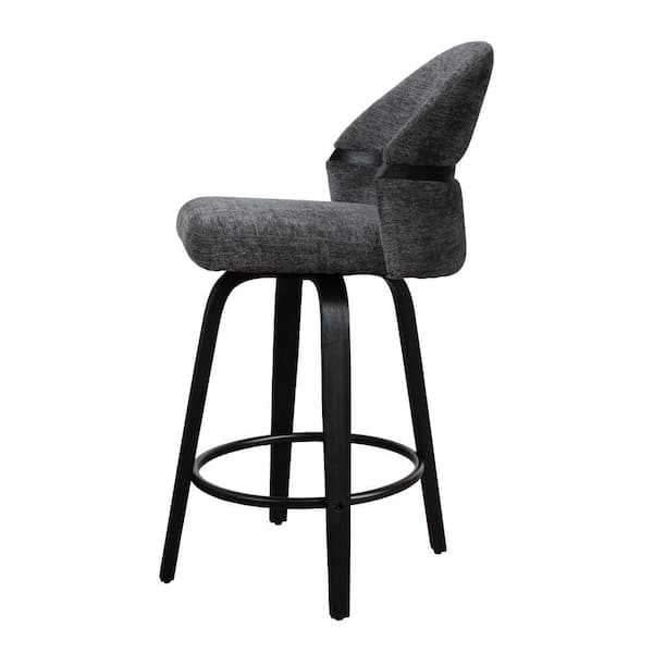 Modern Dark Gray Fabric Swivel Bar Stools with Wood Legs (Set of 2)