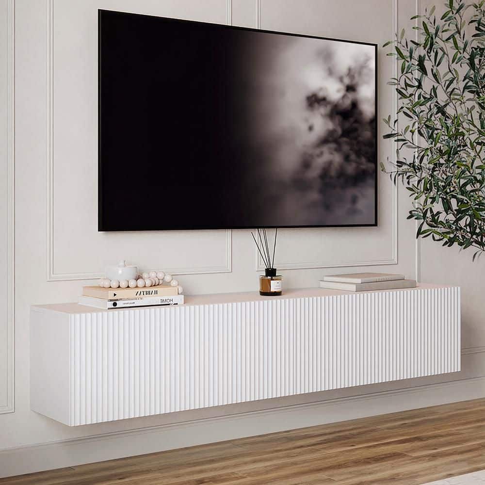 LIVING SKOG Camelia White 59 in. Floating TV Stand Fits TV's up to