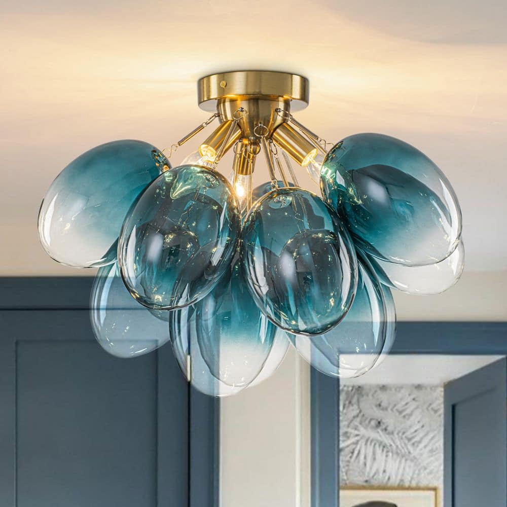 Ceder 3-Light 17.7 in. W Brass Semi-Flush Mount with Gradient Blue Oval Glass Globes for Living Room, Dining Room price history on PriceWatchPro