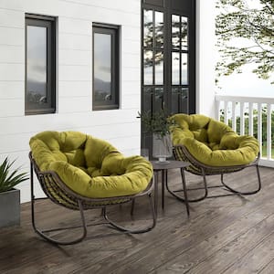 Patio Brown Wicker Outdoor Rocking Chair with 1-Olive Cushion