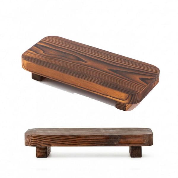 1-Tier Natural Wood Brown Wood Family Wood Cake Stand with Decorative Tray for Bathroom Counter Sink Kitchen