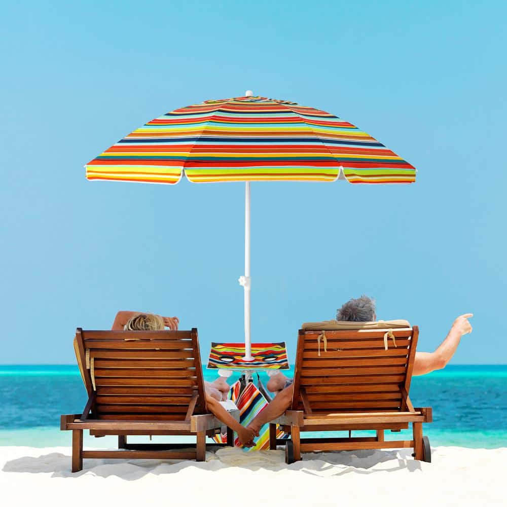 6.5 Feet Orange Striped Beach Umbrella with Fiberglass Ribs