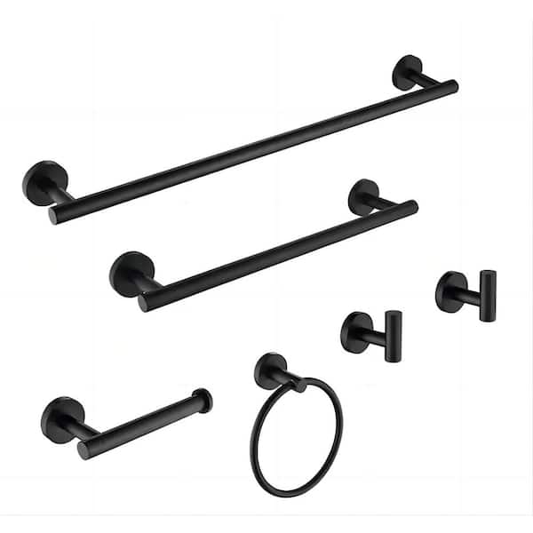 Tahanbath 6-Piece Stainless Steel Bath Hardware Set Hand Towel Holder with Wall Mount in Matte Black
