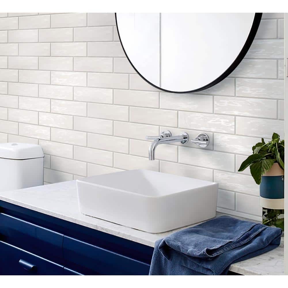 Apollo White Polished Ceramic Subway Tile 2.58-in x 8-in