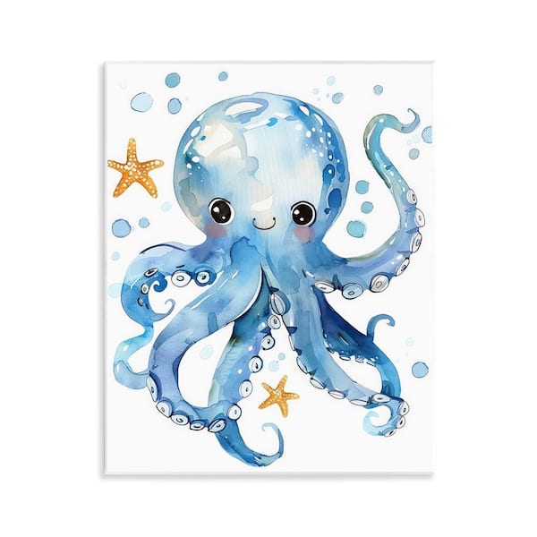 Happy Smile Octopus by Franklyn Gregory Unframed Animal Graphic Art Print 14 in. x 11 in.
