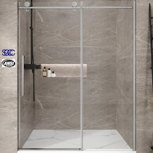 56 in. - 60 in. W x 76 in. H Sliding Frameless Shower Door in Brushed Nickel with Clear Glass