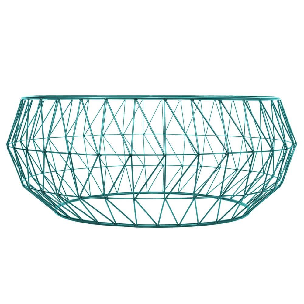 Malibu 35" Round Glass Top Coffee Table with Blue Metal Storage Base