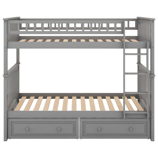 STICKON Gray Twin Over Twin Size Bunk Bed with Drawers