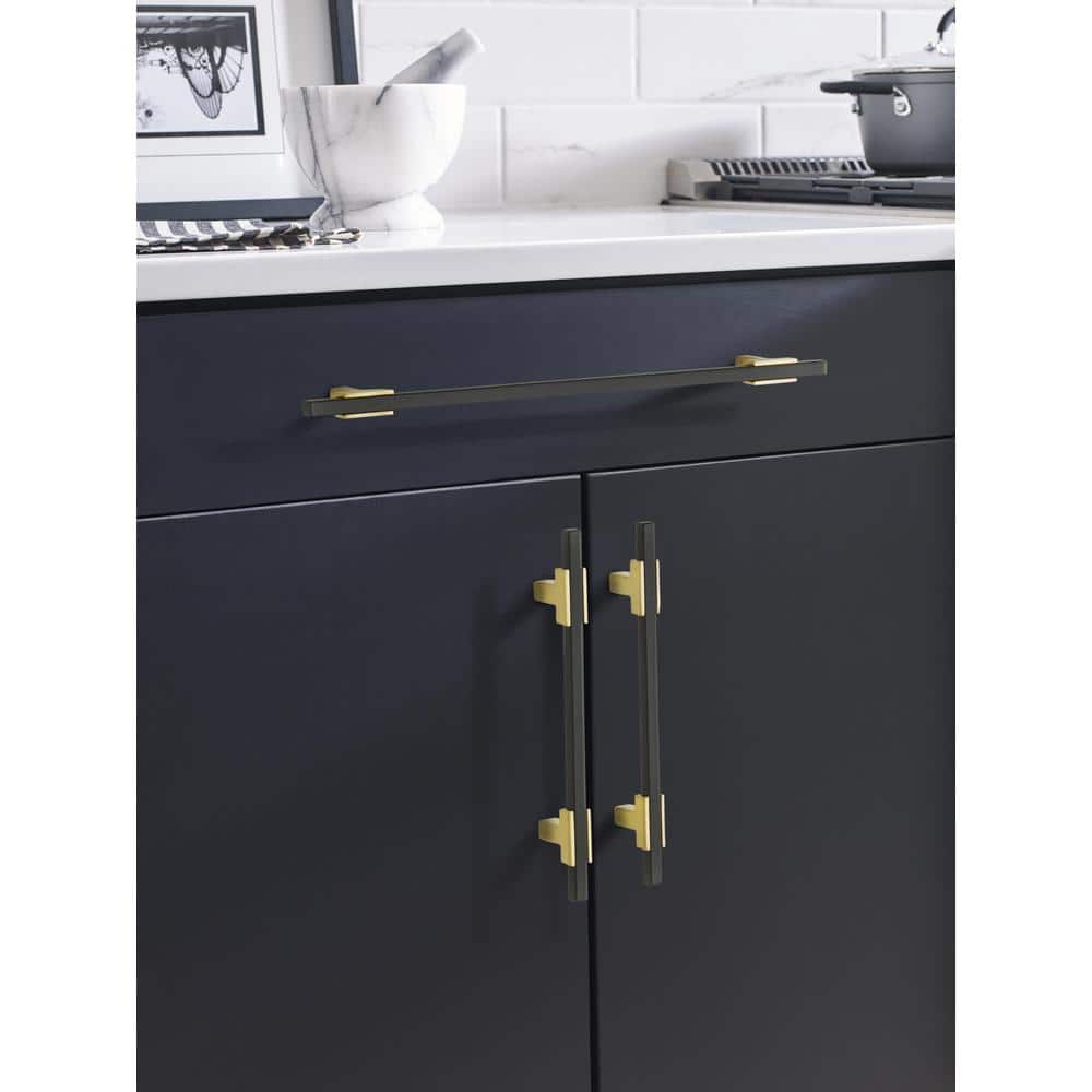 Brushed Gold and Matte Black Modern Bar Pull