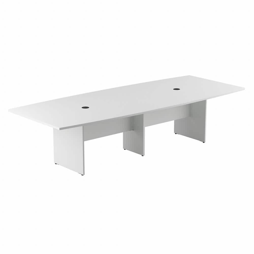 White Boat-Shaped Conference Table with Wood Base, 119.2"