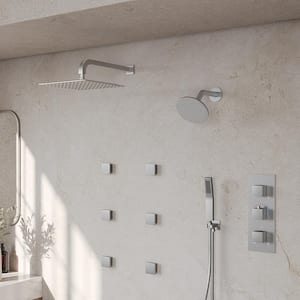 Dual Showerheads 8-Spray Wall Mount 12 in. Fixed and Handheld Shower Head 2.5 GPM in Brushed Nickel Valve Included