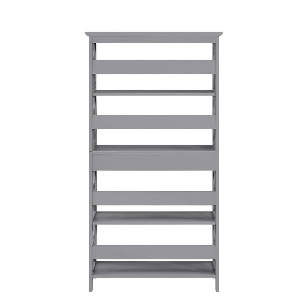 Gray Wood 5-Tier Bookcase with Drawer