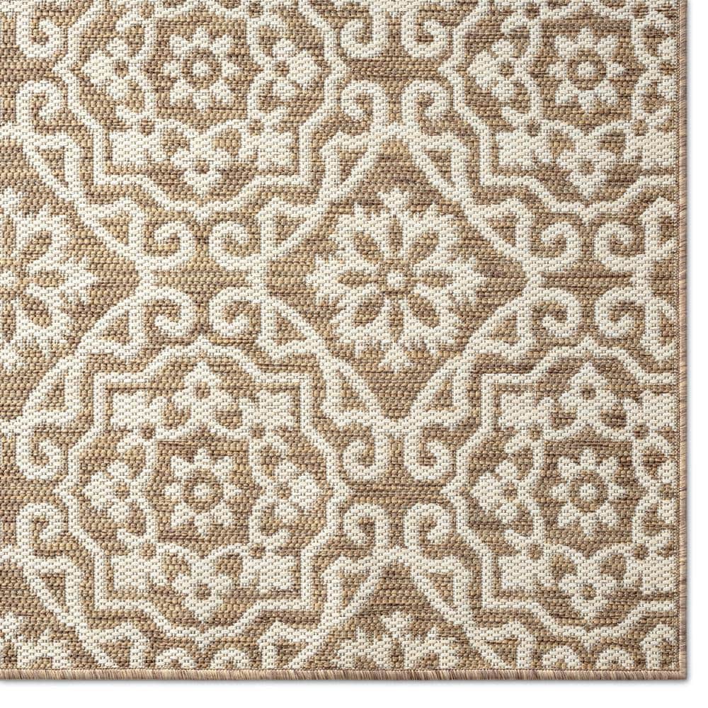 Brown and Beige Geometric Synthetic 8' x 10' Reversible Area Rug