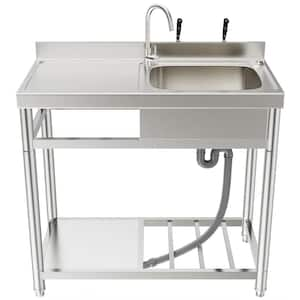 39 in. Free Standing Commercial Restaurant Kitchen Sink, Utility Sink with Workbench and Storage Shelve