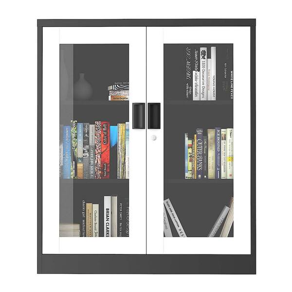Whatseaso 35.43 in. W x 17.72 in. D x 41.34 in. H Black+White Metal Bathroom Wall Cabinet