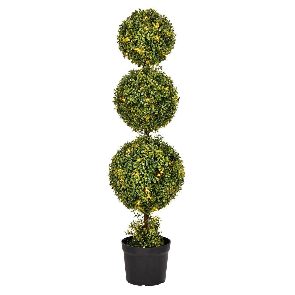 4 ft Artificial Triple Ball Green Boxwood Topiary.