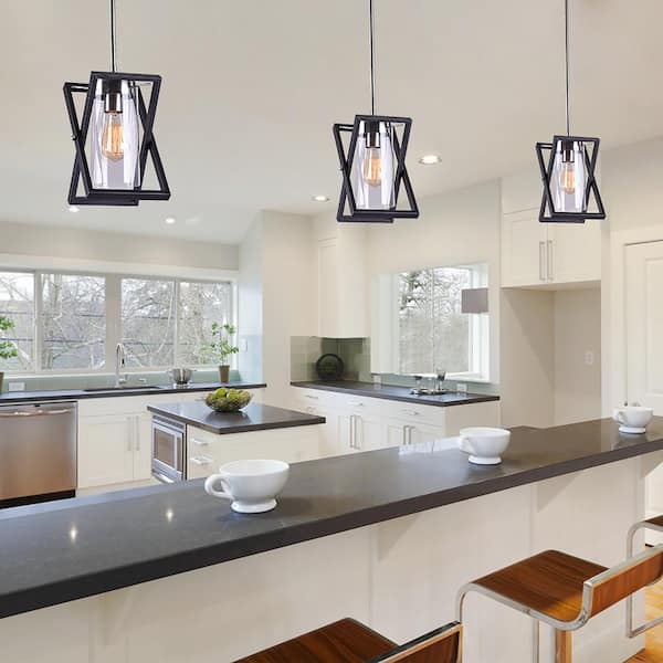 Katie 41 in. 1-Light Indoor Chrome and Black Pendant Light with Light Kit