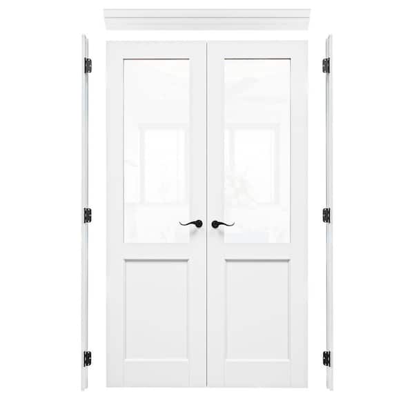 ARK DESIGN 48 in. x 80 in. 1/2-Lite Clear Glass Universal White Solid Core Wood Double Prehung French Door with Quick Assemble Jamb