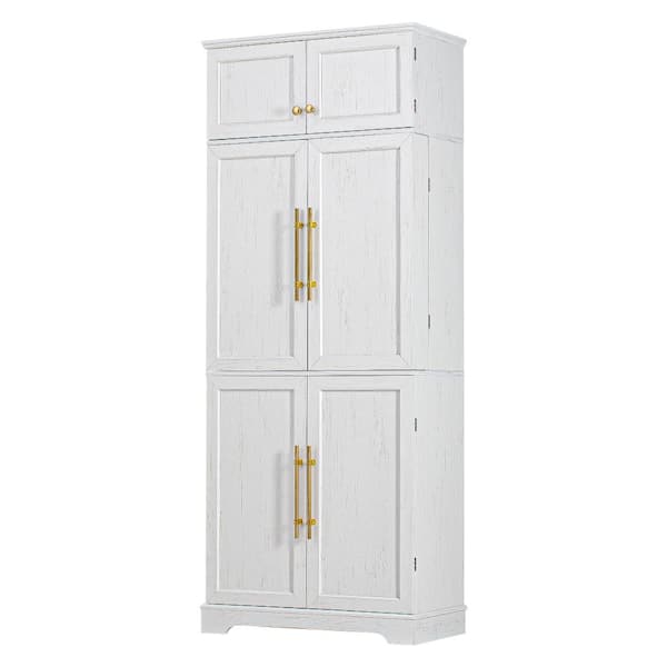 78.2" H White Food Pantry Cabinet,Kitchen Cupboard with 8 Door Shelves,4 Adjustable Shelves,Hidden Drawer and Wine Rack