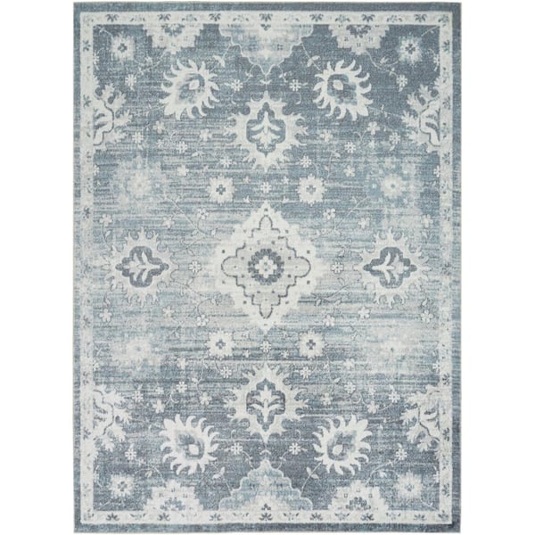 Nourison Astra Machine Washable Denim 5 ft. x 7 ft. Distressed Traditional Area Rug