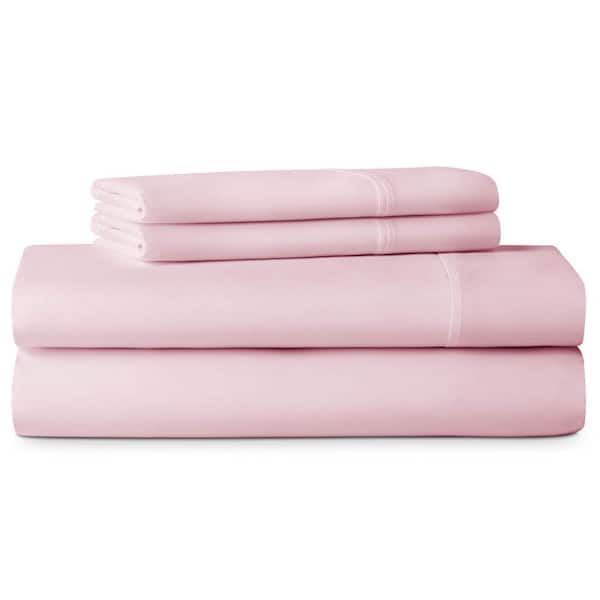 LUCID 4-Piece Pink Solid Microfiber Queen Sheet Set
