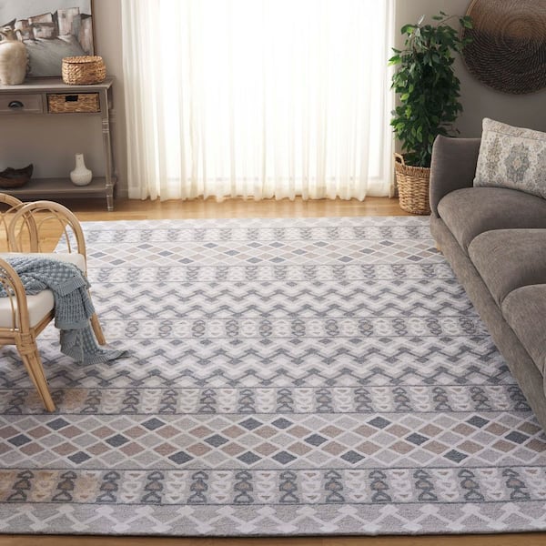 Ebony 9 ft. x 12 ft. Gray/Ivory Tribal Area Rug