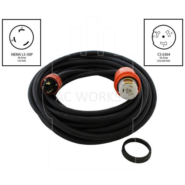 AC WORKS 25 ft. Temp Power L5-30P 30 Amp 3-Prong Locking Plug to