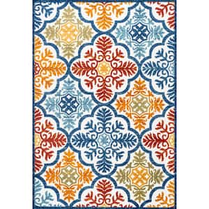 Cassis Ornate Ogee Trellis High-Low Blue/Multi 8 ft. x 10 ft. Indoor/Outdoor Area Rug