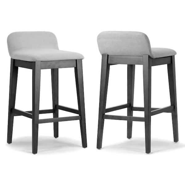 Glamour Home Atia Black Rubberwood Bar Height Barstool with Low Back Fabric Seat (Set of 2)