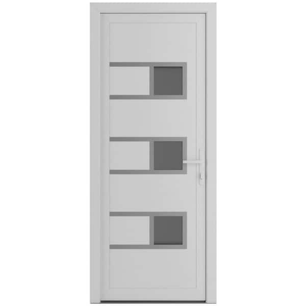 36 in. x 80 in. Left-hand/Inswing Frosted Glass White Silk Steel Prehung Front Door with Hardware
