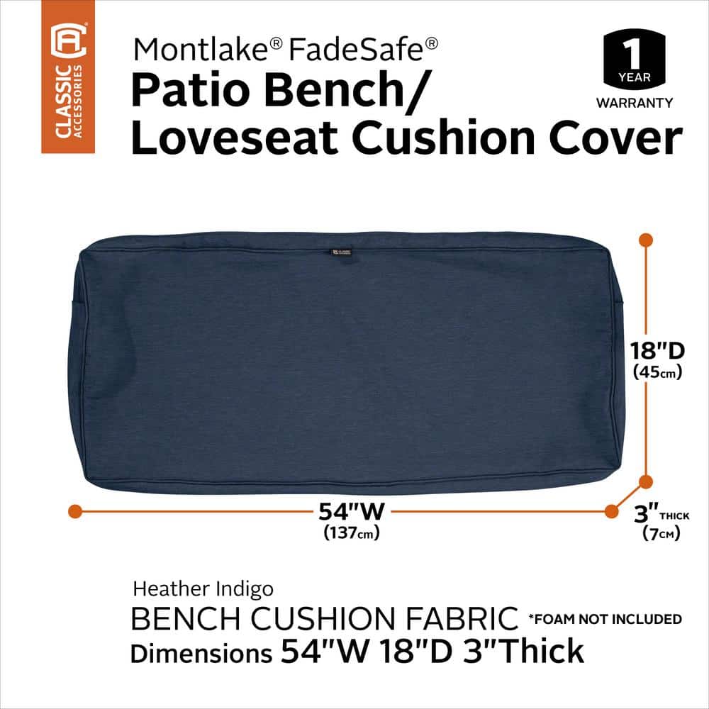 Heather Indigo Blue 54" Patio Bench/Settee Cushion Slip Cover - Montlake Collection