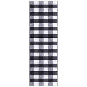 Basics Collection Non-Slip Rubberback Checkered 2x5 Indoor Runner Rug, 1 ft. 8 in. x 4 ft. 11 in., Black Checkered