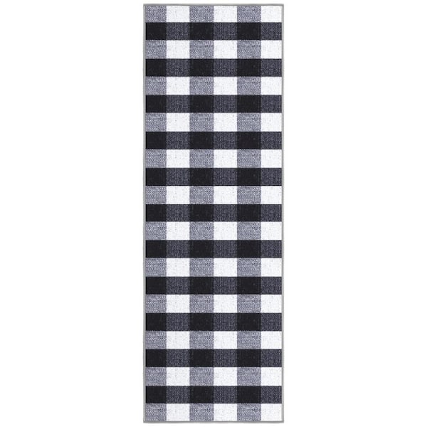 Ottomanson Basics Collection Non-Slip Rubberback Checkered 2x5 Indoor Runner Rug, 1 ft. 8 in. x 4 ft. 11 in., Black Checkered