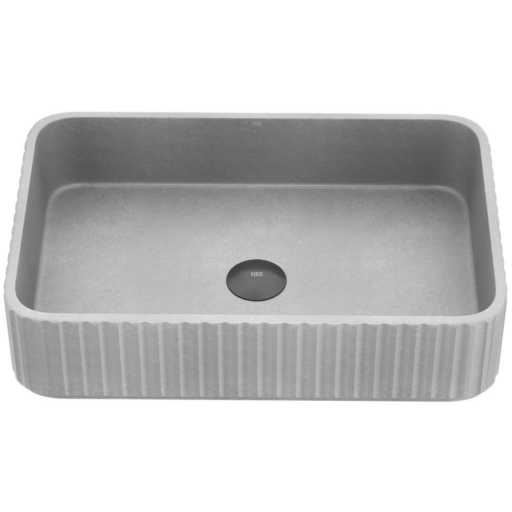 Gray Rectangular Concrete Above-Counter Bathroom Vessel Sink