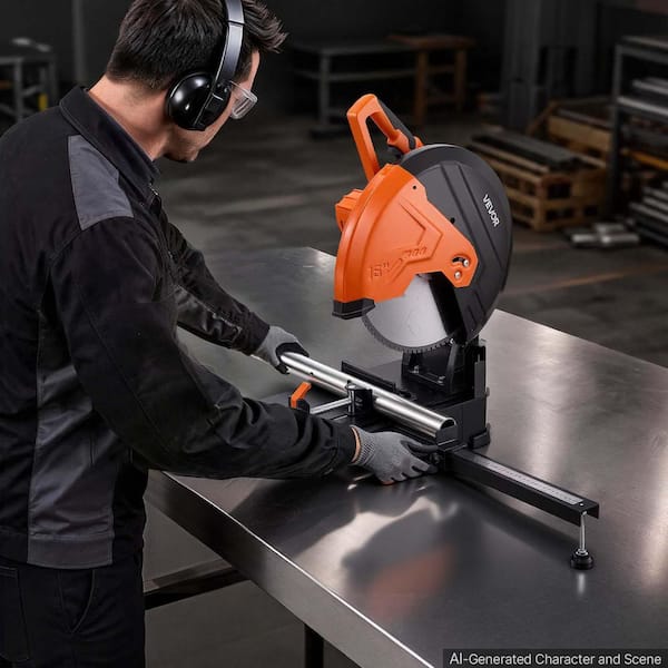 Chop Saw 16-in. Cold Cut Blade 3000 W Motor Cut Off Saw, -45° to 45° Angle, with Thickened Blade Guard and Scale Ruler