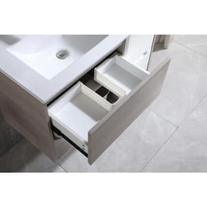 36 in W x 18in.D x 24in.H Contemporary White+ Gray Wood Grain Wall Mounted Bathroom Vanity with White Ceramic Sink Top